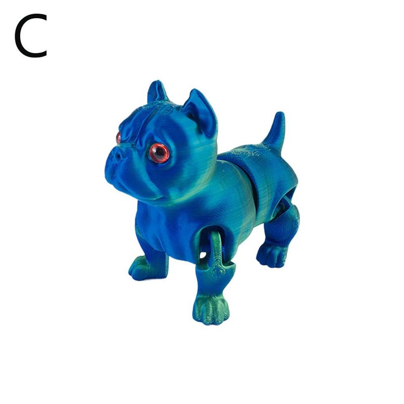 3D Printed Simulated Puppy Figurine, Swinging Bulldog Cartoon Articulated Joint Keychain Gift Toy